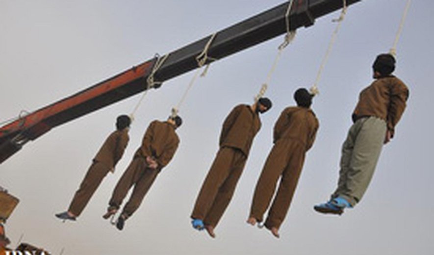 Five prisoners were hanged in public today 