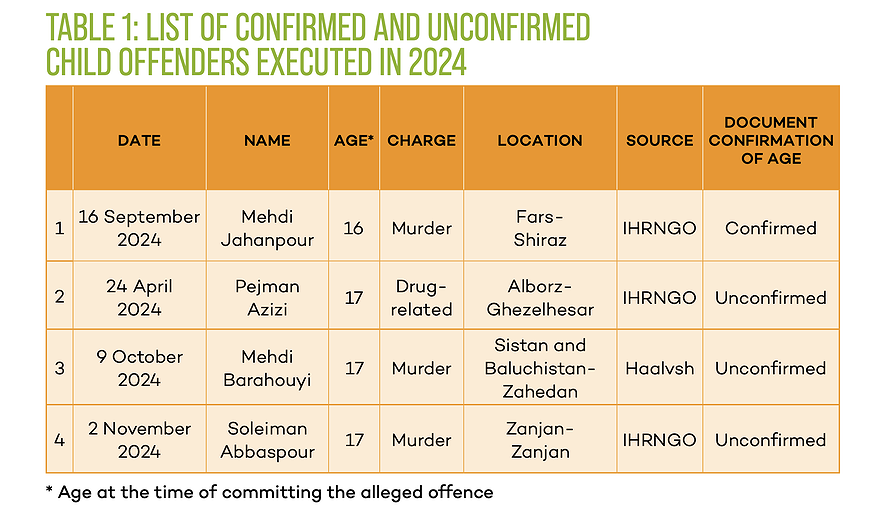 Child Offenders Executed in Iran in 2024